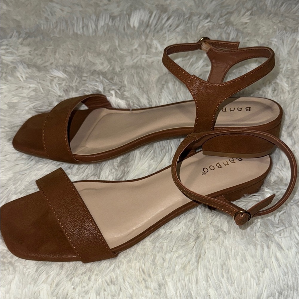 BAMBOO Brown Minimalist Sandals with Ankle Strap